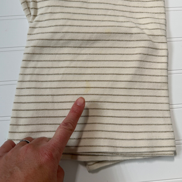 LRL Ralph Lauren Womens Medium Cream Gold Stripe Long Sleeve Henley Top Classic - Picture 9 of 9